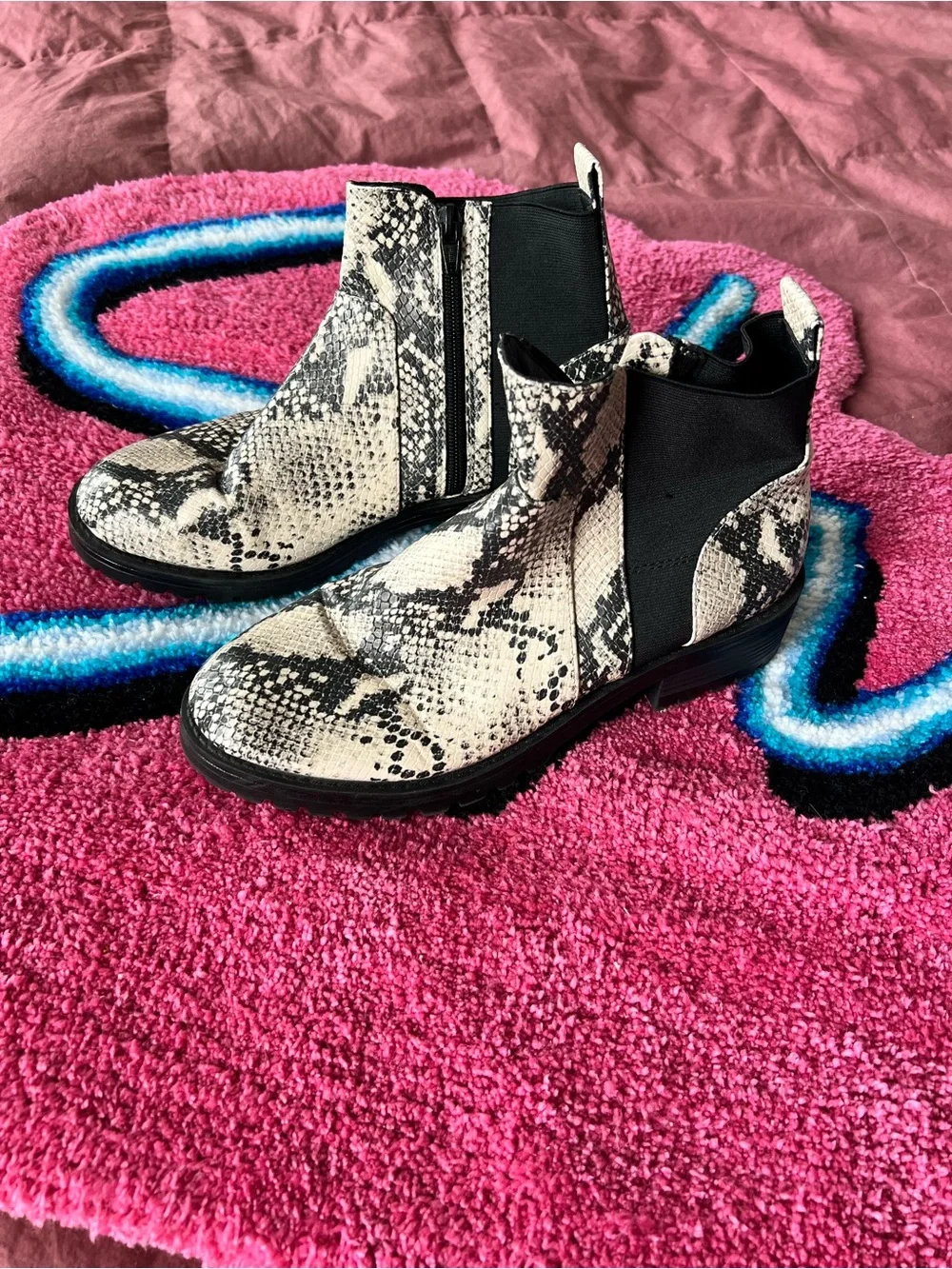 Target Snake-Print Chelsea Ankle Boots - White & Black